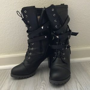[SOLD] PU Military-Style Ankle/Calf-High Boots
